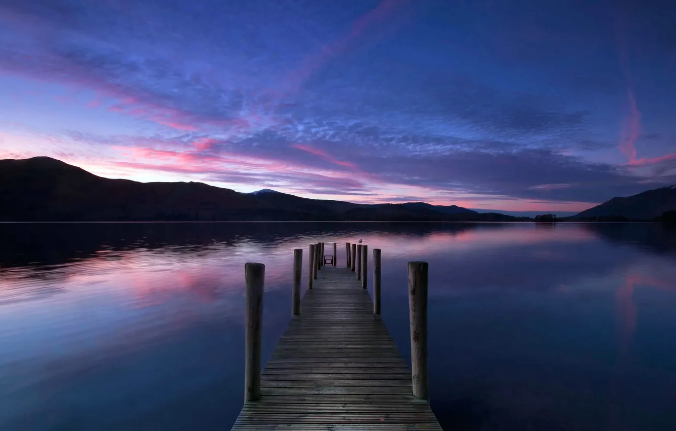 Photo wallpaper landscape, bridge, lake