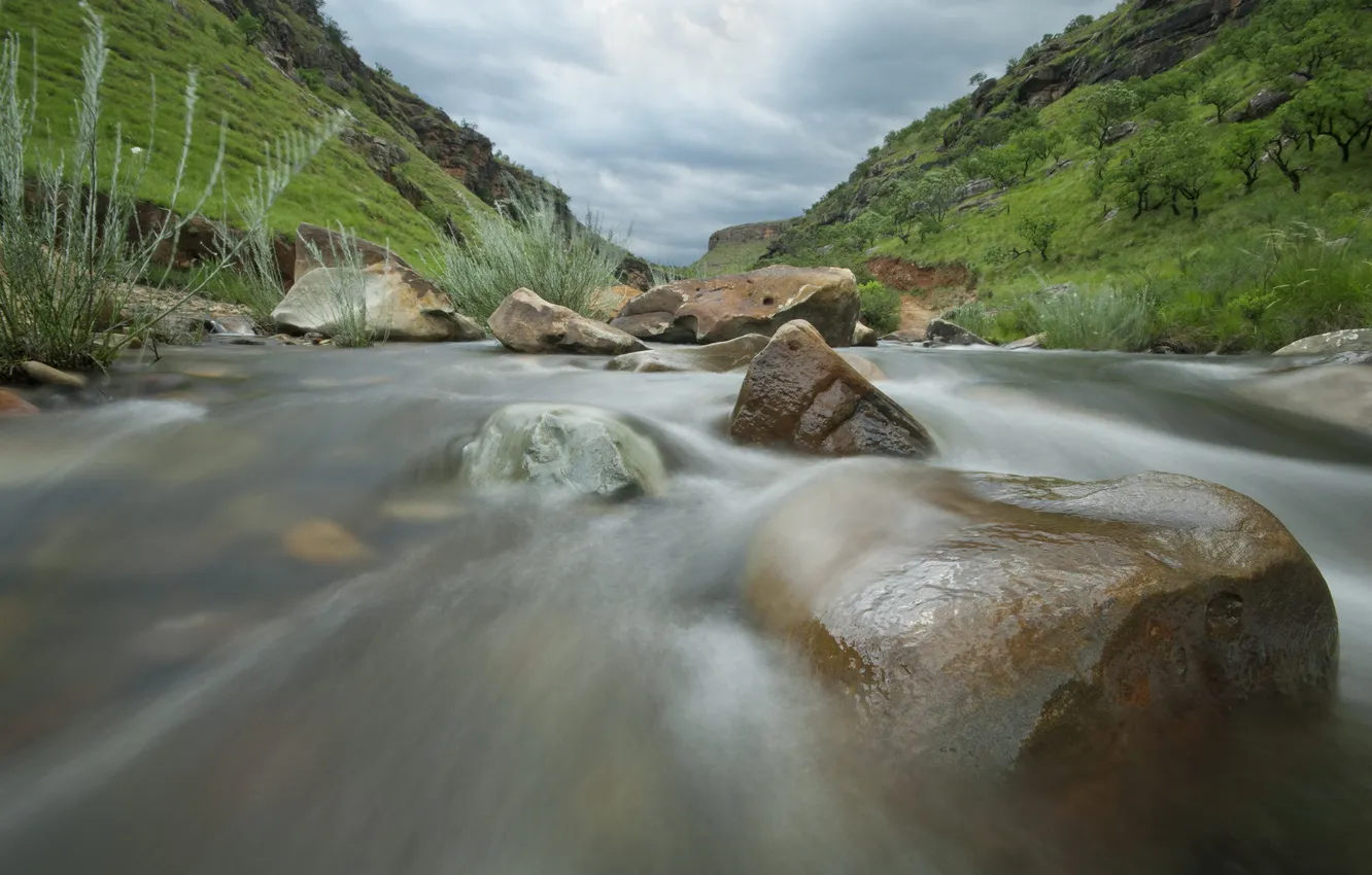 Photo wallpaper water, river, stones, stream