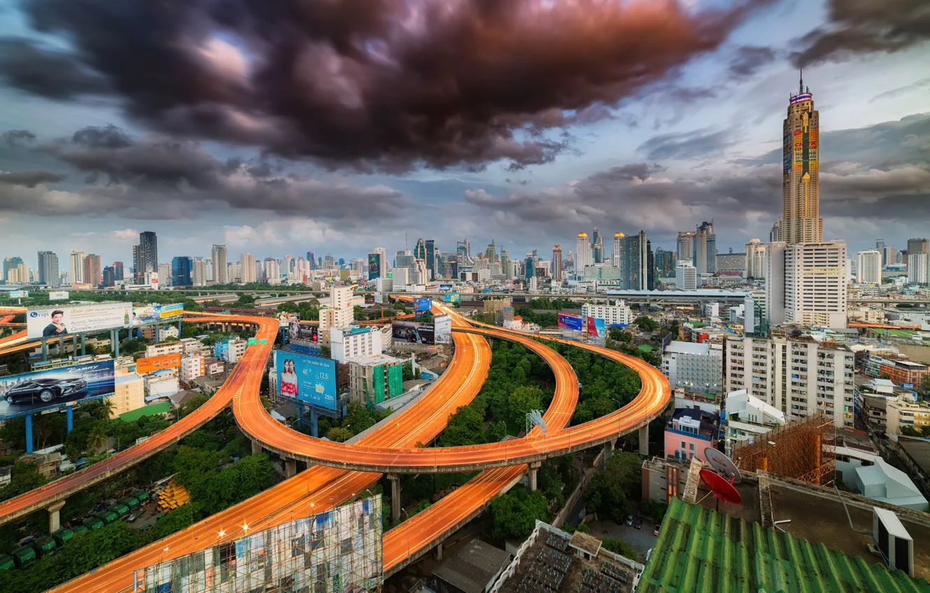 Photo wallpaper road, roof, clouds, the city, home, the evening, Thailand, Bangkok
