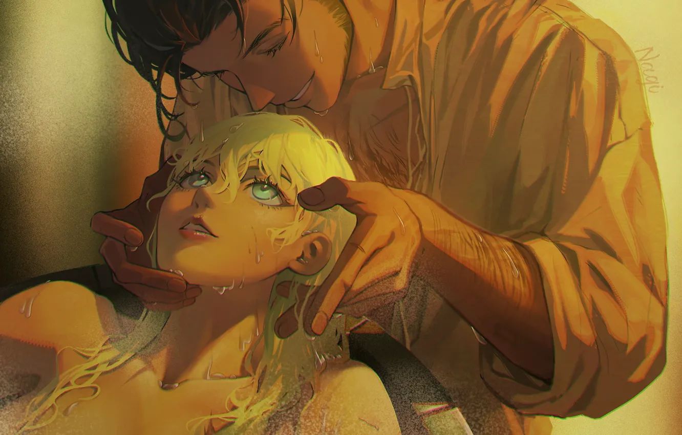 Photo wallpaper girl, drops, bath, male, Fire Emblem, Claude Von Riegan, Byleth Eisner