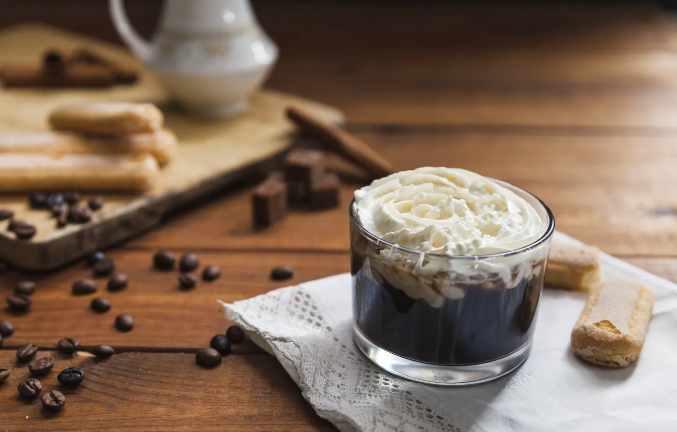 Photo wallpaper chocolate, cookies, cream, dessert, chocolate, coffee, dessert, Savoiardi