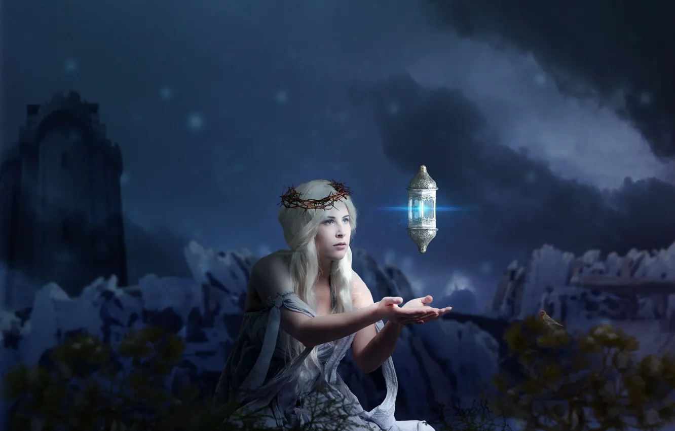 Photo wallpaper girl, night, magic, magic