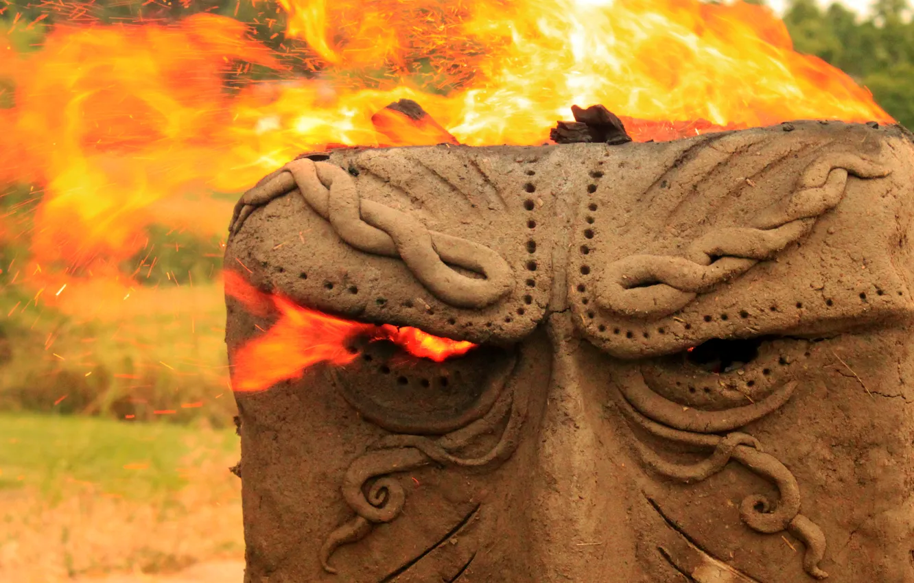 Photo wallpaper fire, Vikings, totem, Forge, metalurgic