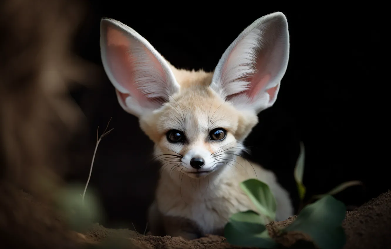 Photo wallpaper look, portrait, Fox, cub, face, ears, Fenech, digital art