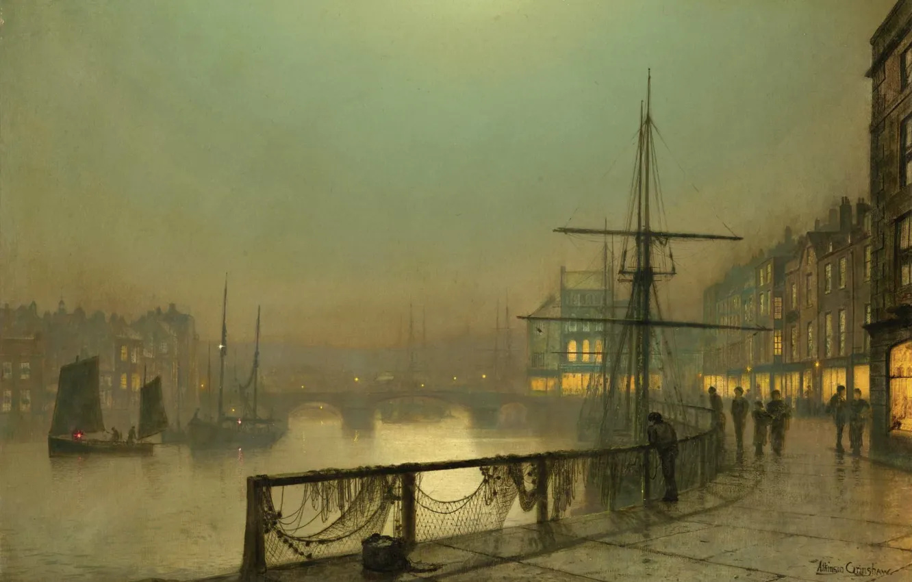 Photo wallpaper the sky, bridge, river, boat, people, ship, home, picture