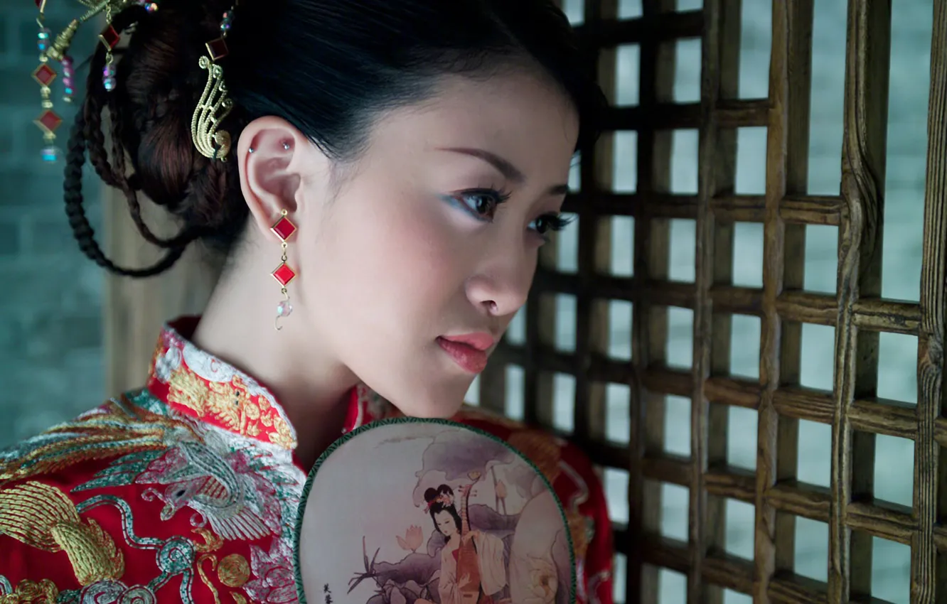 Photo wallpaper piercing, fan, Chinese