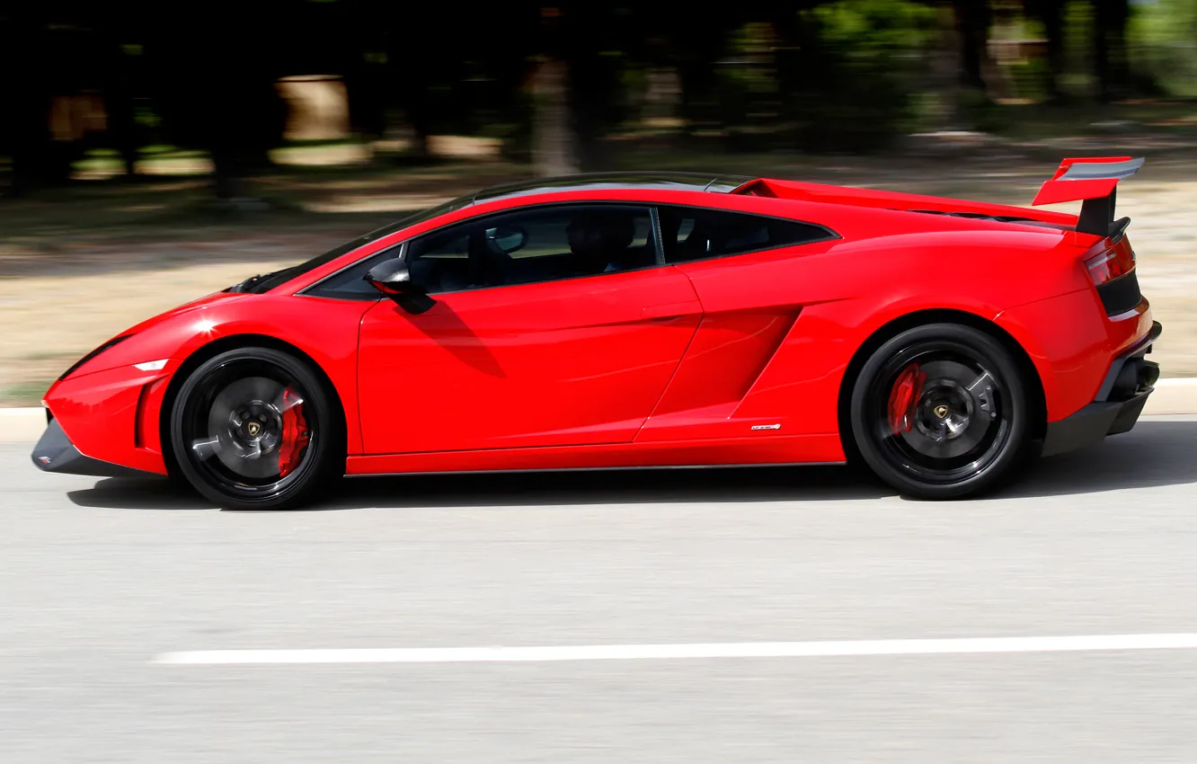 Photo wallpaper red, Lamborghini, Gallardo, side view, Lamborghini, LP570-4, Super Trophy, Road