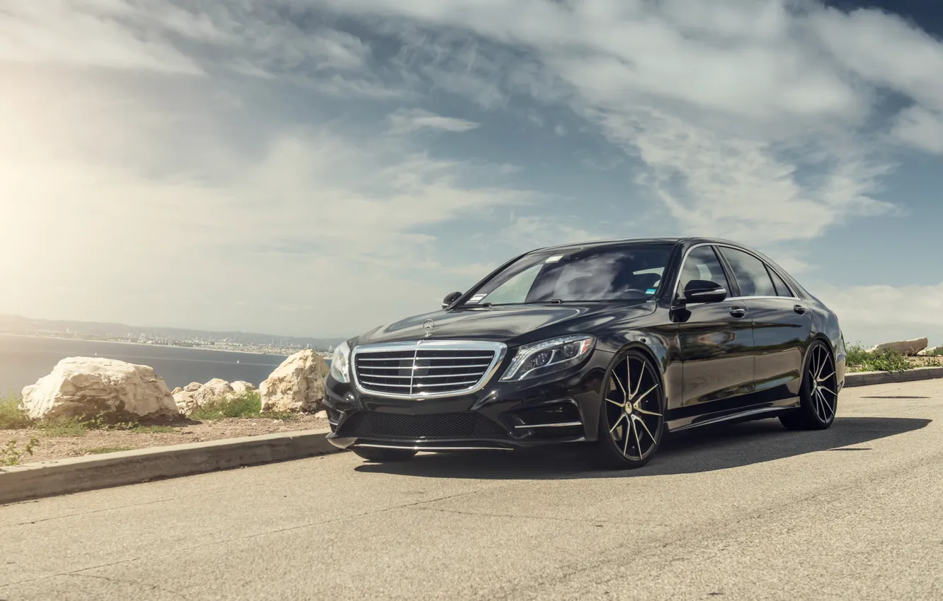 Photo wallpaper Mercedes, Coast, AMG, Black, Sea, W222, S63