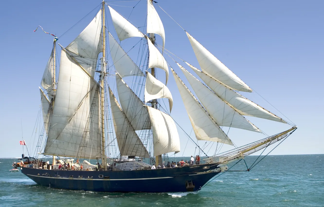 Photo wallpaper sea, ship, Australia, sails, rigging, three-masted, Lioness-II, barkentina