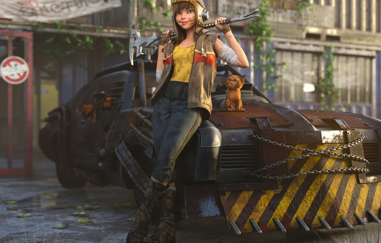 Photo wallpaper wallpaper, weapon, cat, render, Automobiles, Young Woman, Verica Hupe