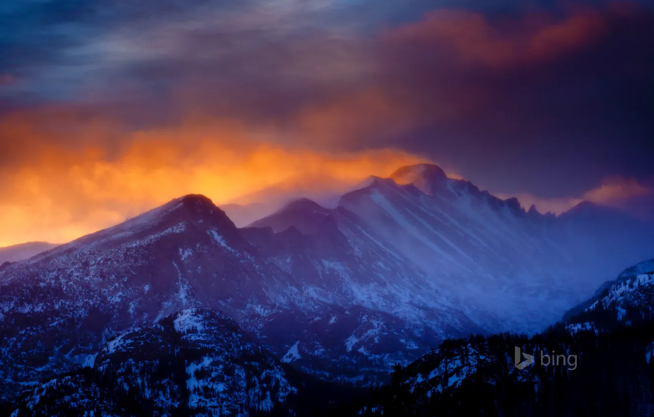 Photo wallpaper the sky, mountains, clouds, Colorado, USA, Rocky Mountain National Park