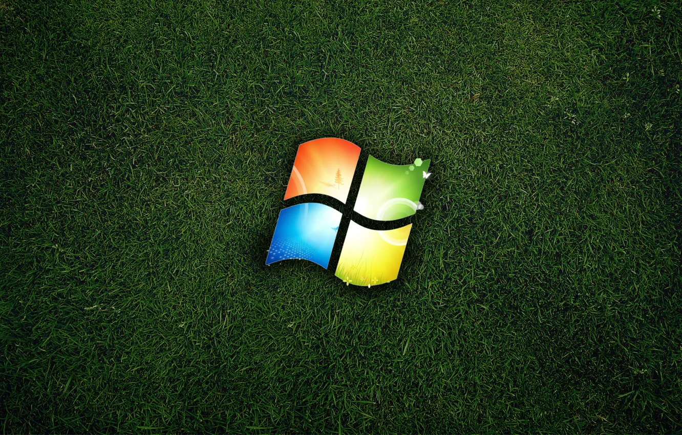 Photo wallpaper grass, logo, windows