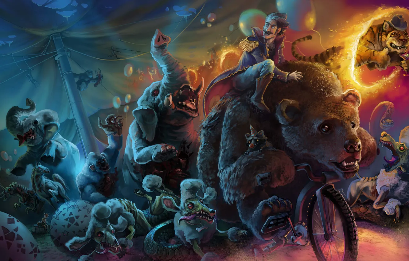 Photo wallpaper bike, people, elephant, dog, circus, bear, art, zombies
