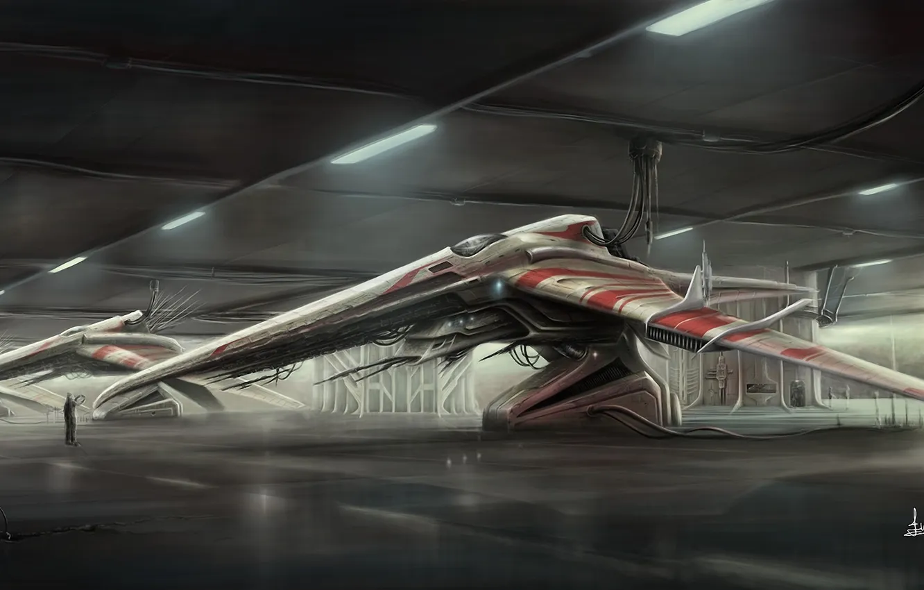 Photo wallpaper transport, wire, ship, art, hangar, the plane