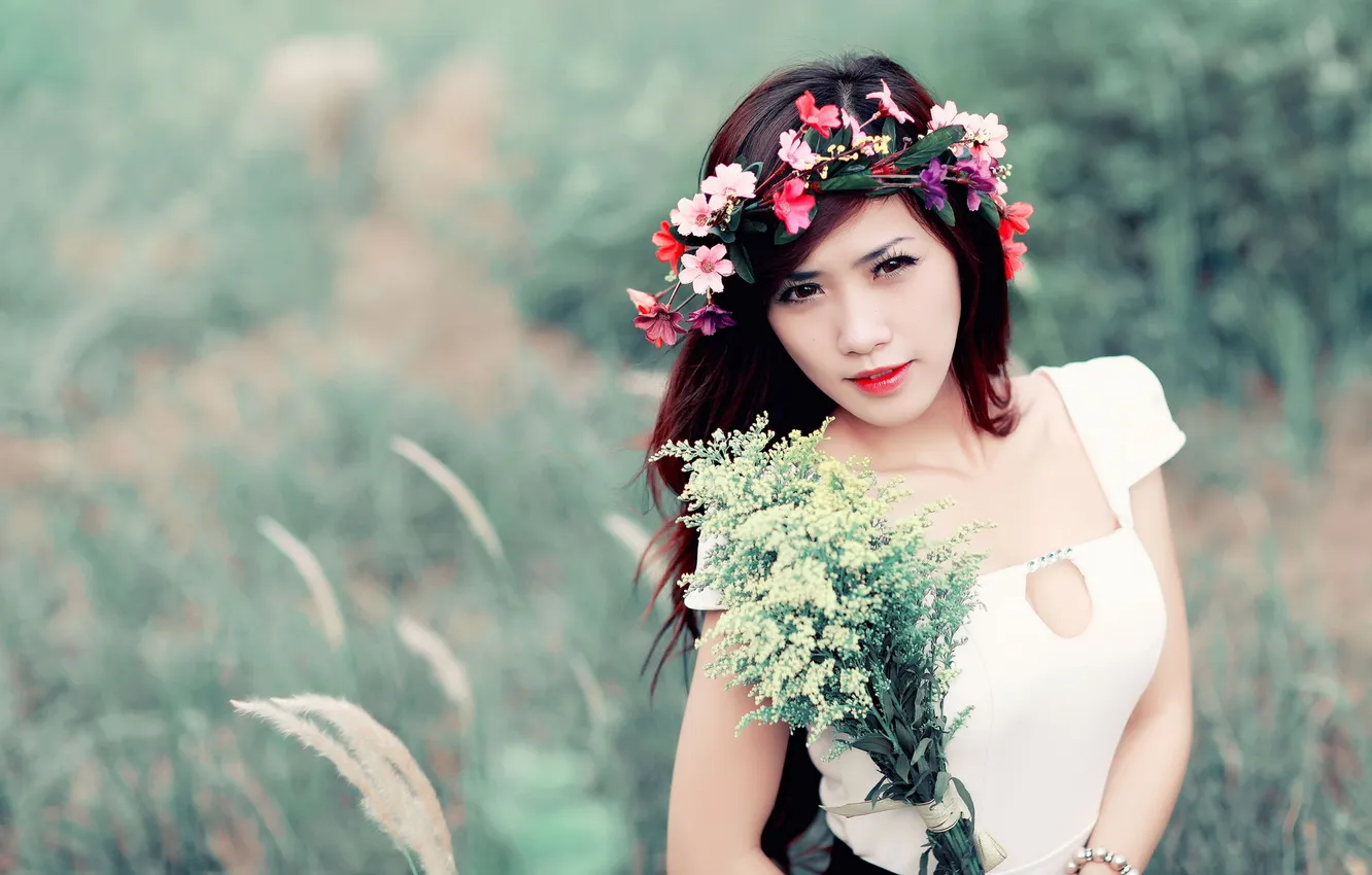 Photo wallpaper girl, background, Asian