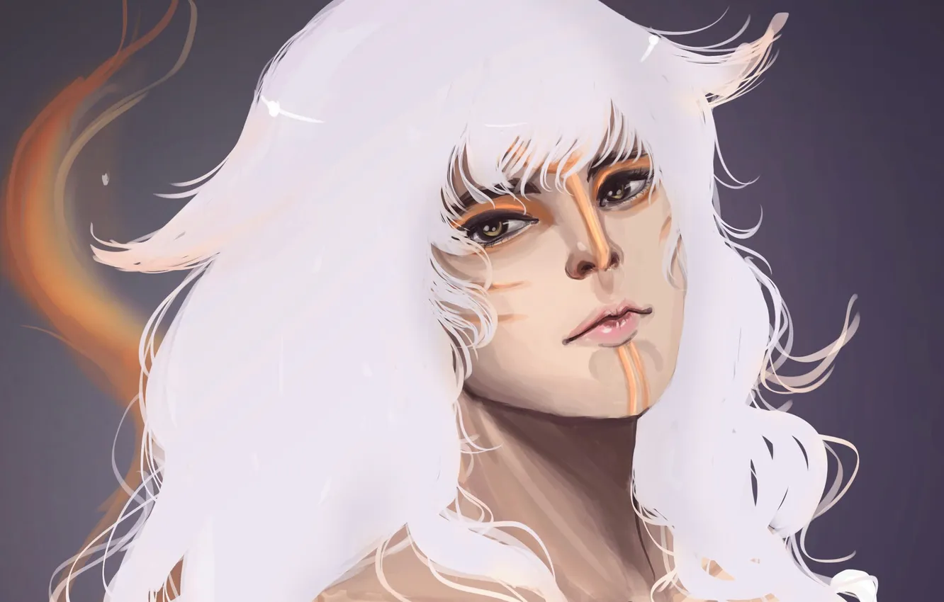 Photo wallpaper girl, face, hair, symbol, white