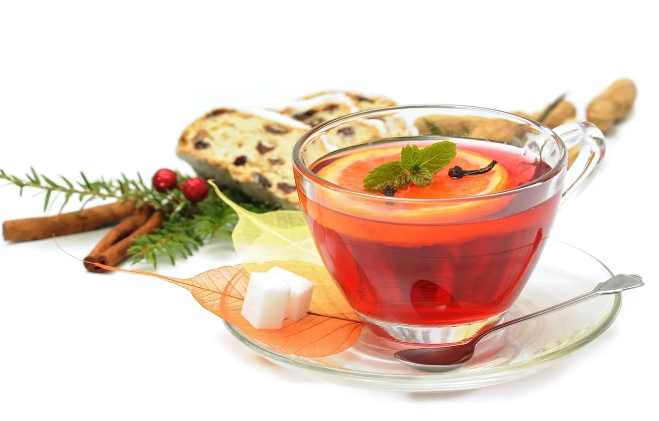 Photo wallpaper lemon, tea, sugar, leaves, cinnamon, cakes, cupcakes, clove