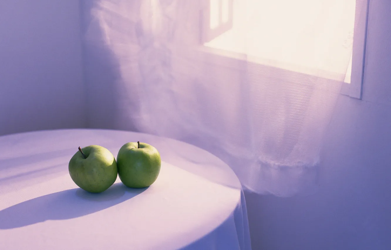 Photo wallpaper table, room, apples, different, green, tablecloth