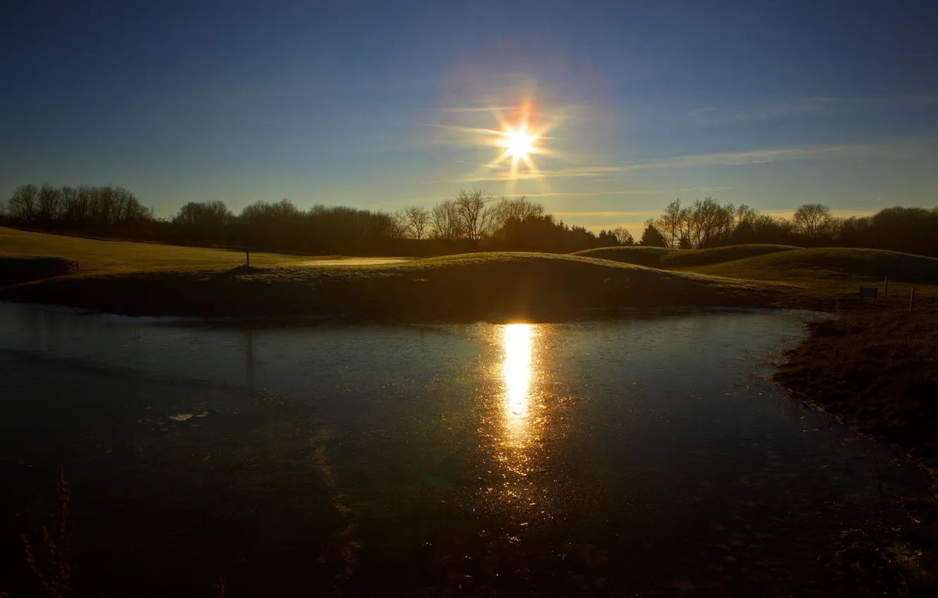 Photo wallpaper the sun, sunset, nature, lake, photo, dawn, Germany, Lef