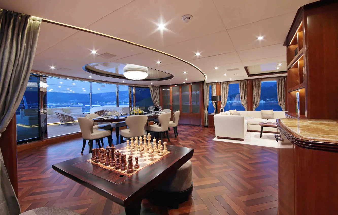 Photo wallpaper interior, yacht, salon, dining room, superyacht, Benetti fb-801-m