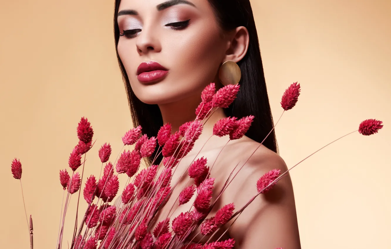 Photo wallpaper girl, flowers, model, portrait, makeup, Elena Rossi