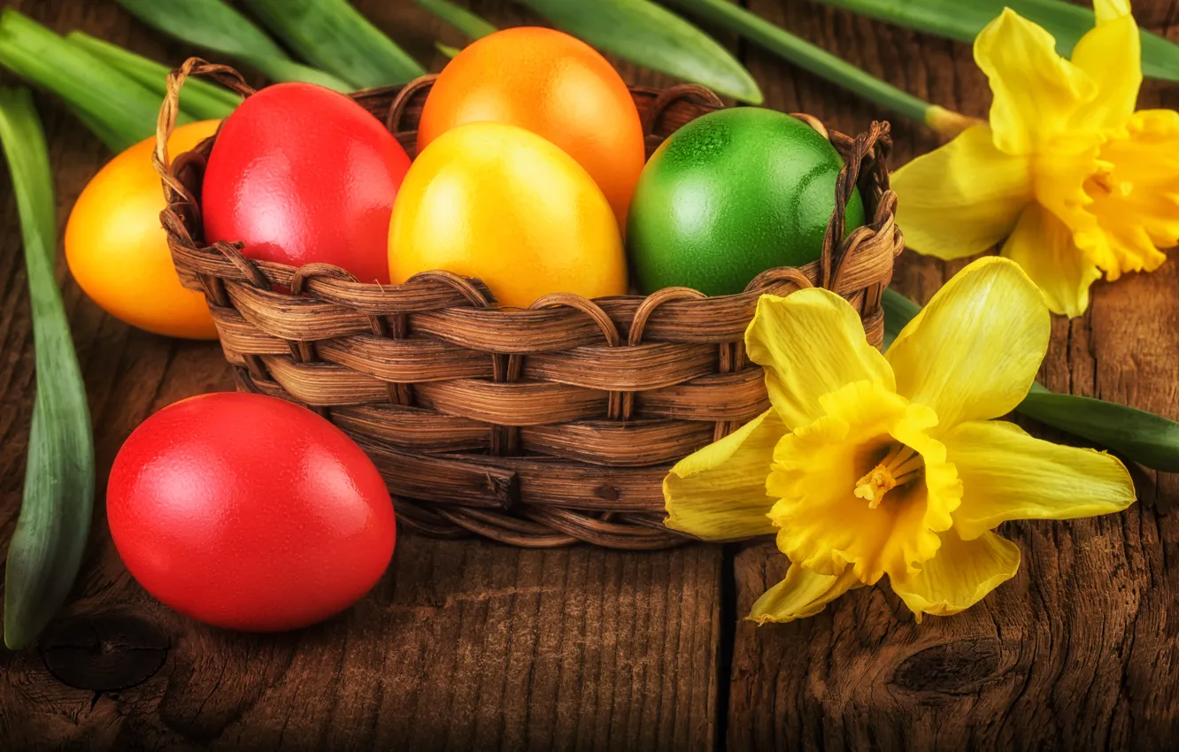 Photo wallpaper flowers, eggs, spring, Easter, flowers, spring, Easter, eggs