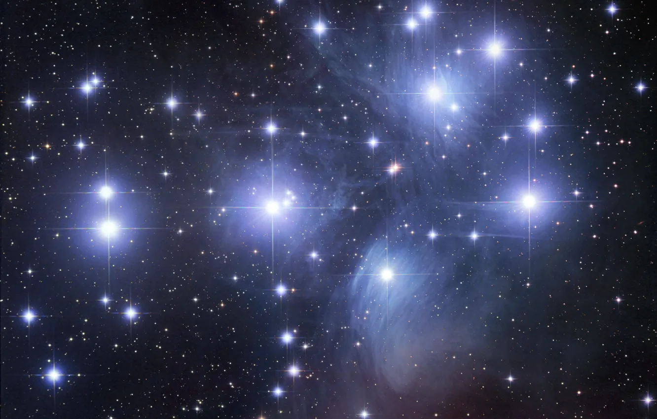 Photo wallpaper space, stars, nebula, the Pleiades