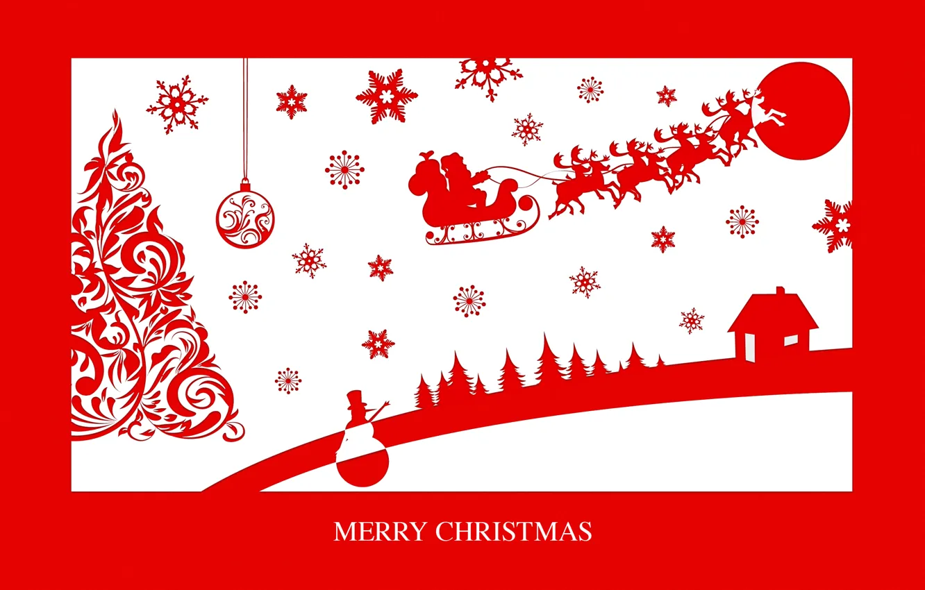 Photo wallpaper road, forest, snowflakes, holiday, the moon, tree, new year, deer