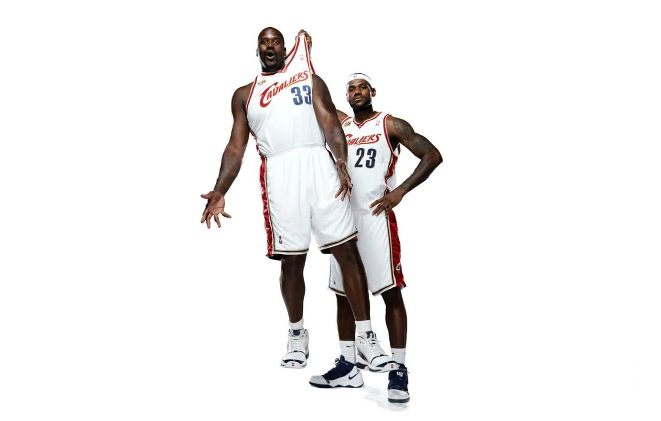 Photo wallpaper White, Basketball, Background, NBA, LeBron James, Cleveland Cavalier, Shaquille O'neal
