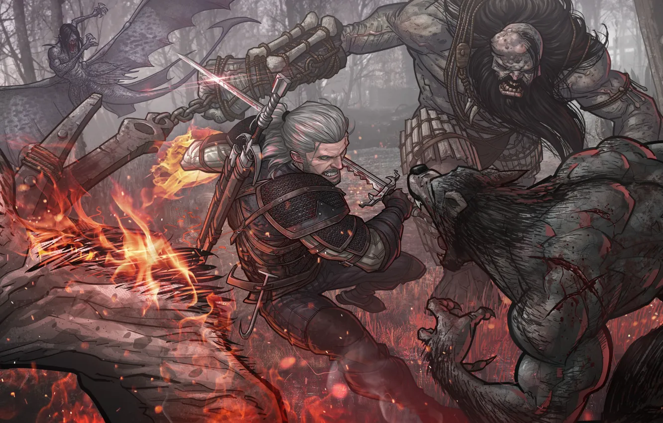 Photo wallpaper sword, Geralt, Patrick Brown, CD Projekt RED, PatrickBrown, The Witcher 3: Wild Hunt, The Witcher …