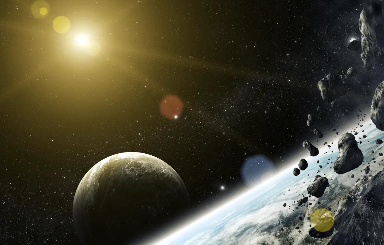 Photo wallpaper space, stars, stones, planet, art, meteorites