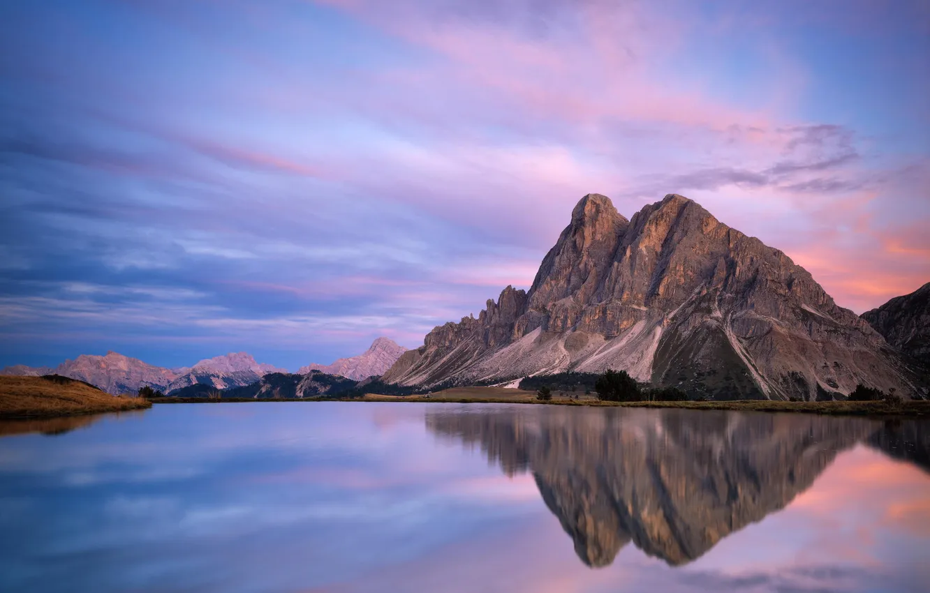 Photo wallpaper landscape, mountains, nature, lake, reflection, dawn