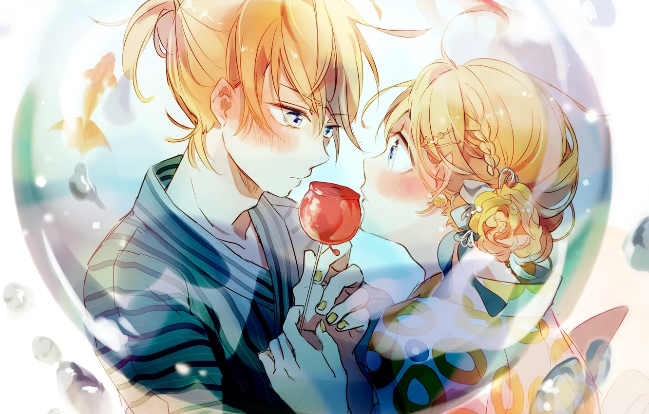 Photo wallpaper girl, anime, art, guy, vocaloid, two