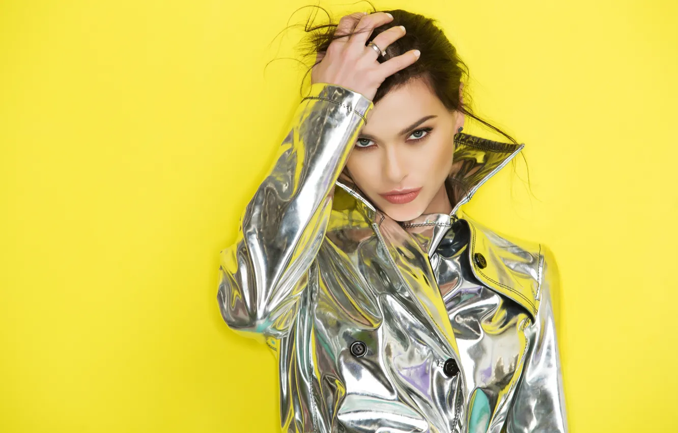 Photo wallpaper look, girl, jacket, Elena Temnikova
