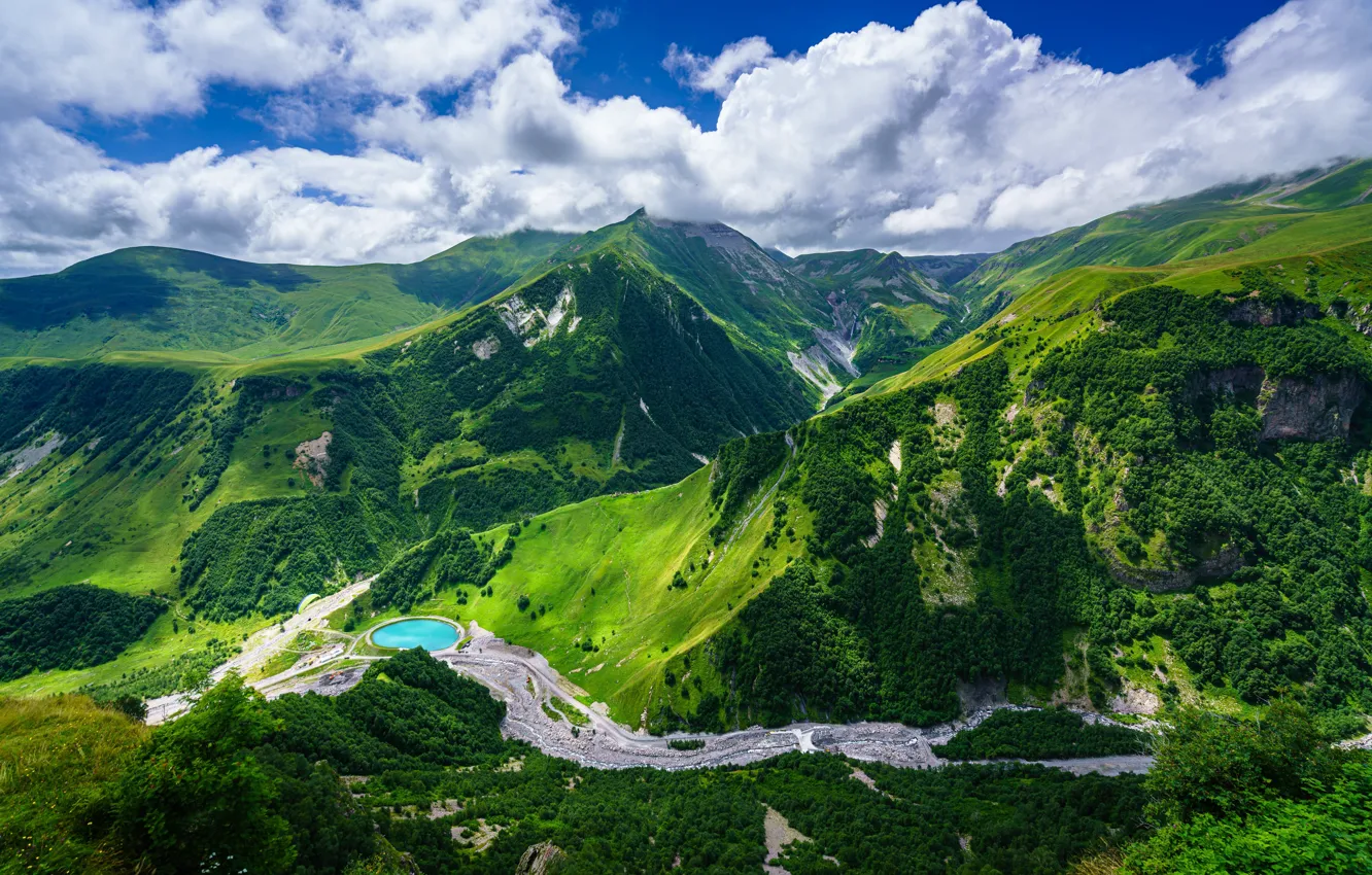 Photo wallpaper the sky, clouds, mountains, Georgia, Mtskheta-Mtianeti, Gudauri