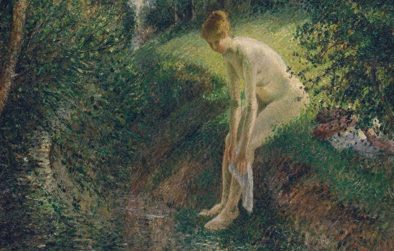 Photo wallpaper erotic, landscape, nature, picture, Camille Pissarro, Bather in the Woods