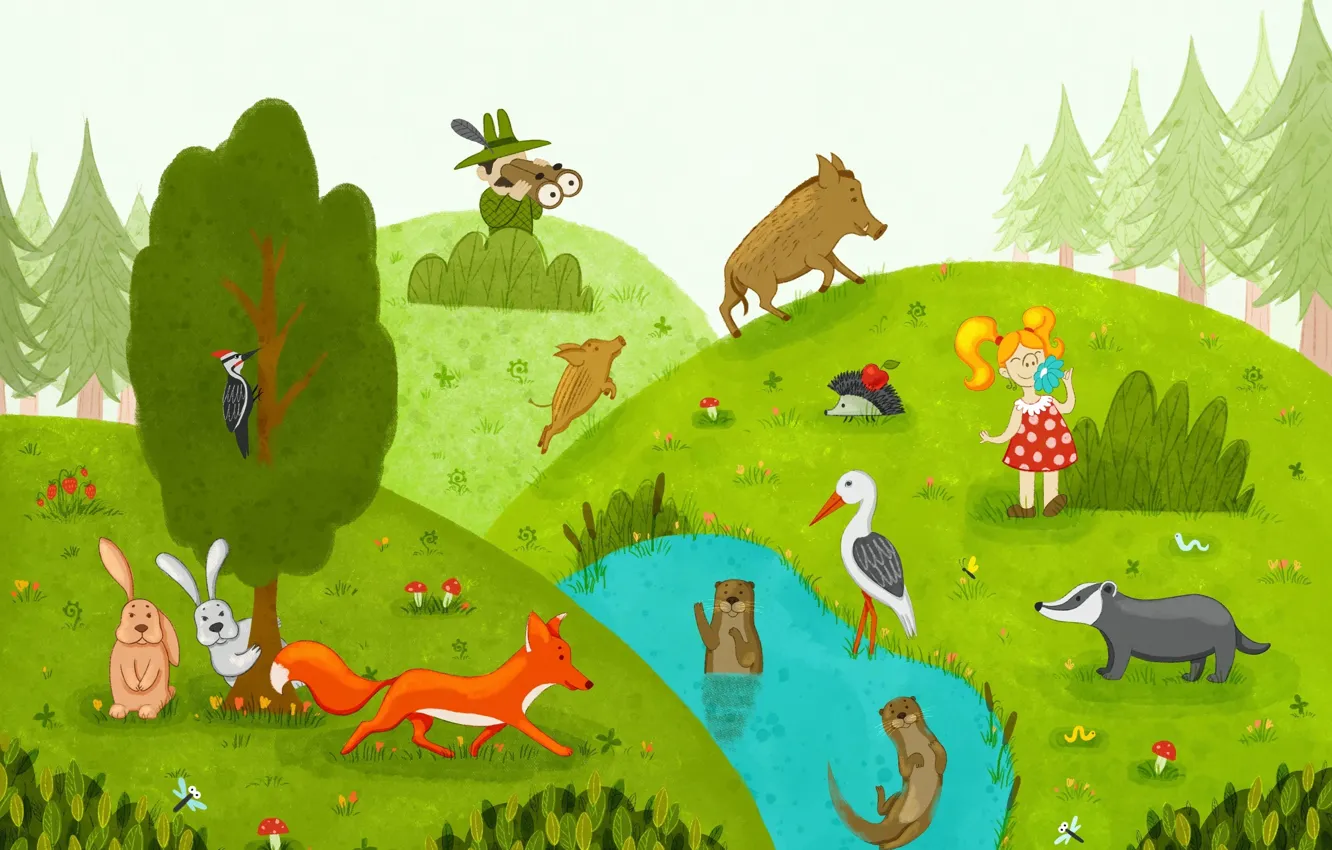 Photo wallpaper forest, animal, hunting, vector graphics