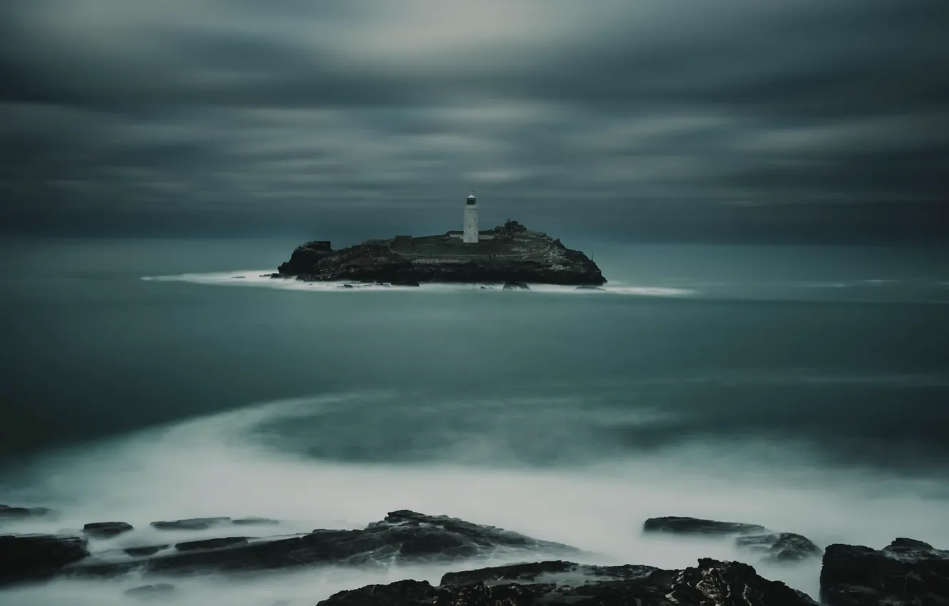 Photo wallpaper sea, lighthouse, island