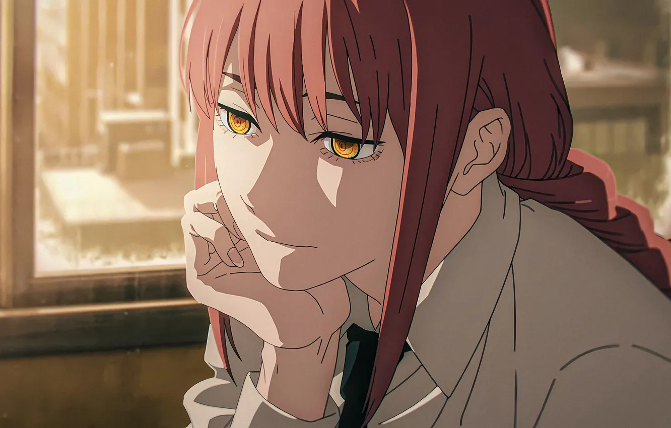 Photo wallpaper anime, tie, shirt, anime, high quality, Makima, Chainsaw Man, a thoughtful face