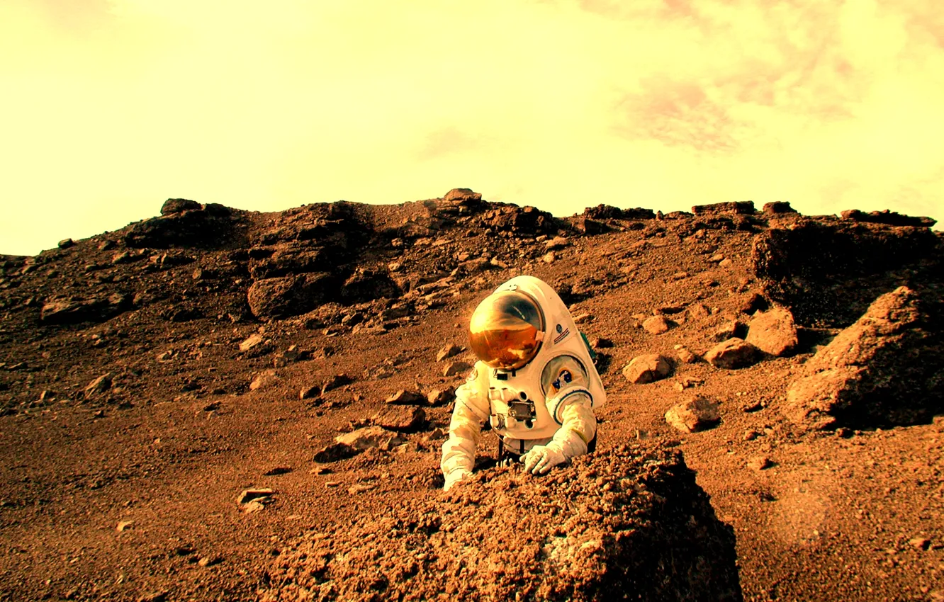 Photo wallpaper Astronaut, Mars, NASA, NASA, Haughton–Mars Project, Pascal Lee, Pascal Lee