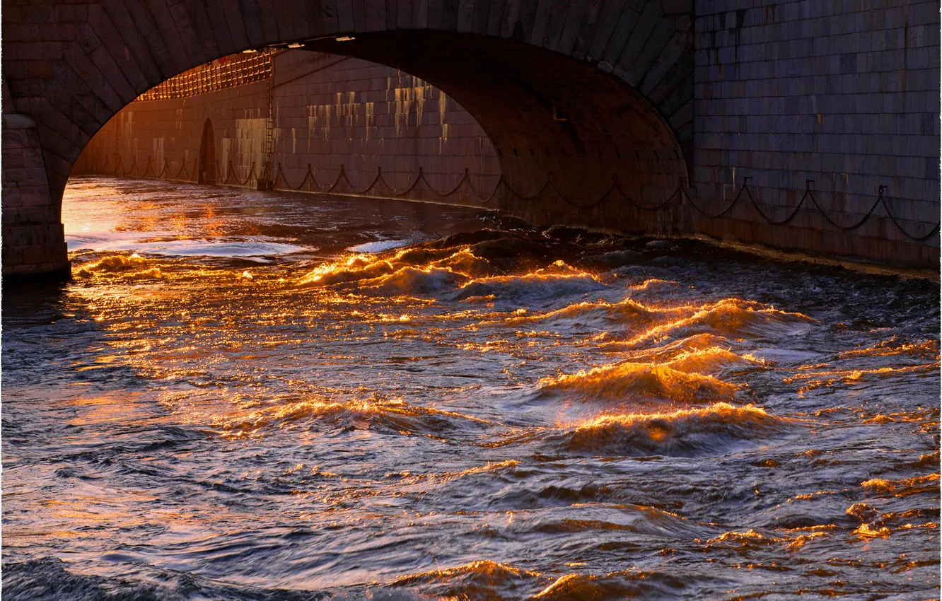 Photo wallpaper wave, water, the sun, bridge, the city, the reflection, Stockholm, Sweden