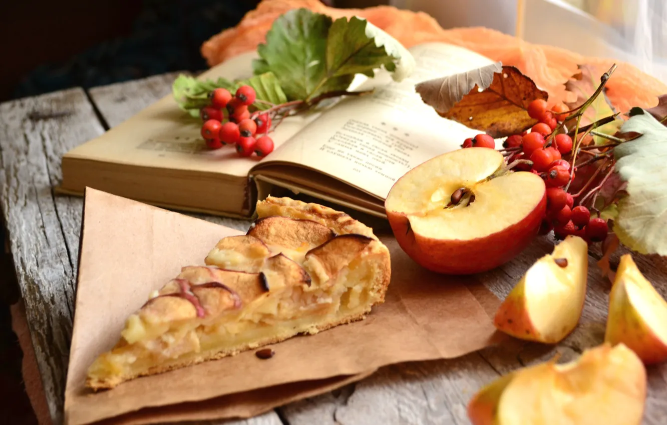 Photo wallpaper apples, pie, book