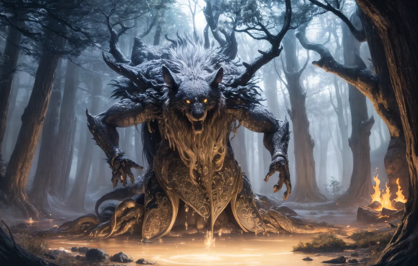 Photo wallpaper forest, trees, magic, witchcraft, the devil, krasava, digital art, digital art