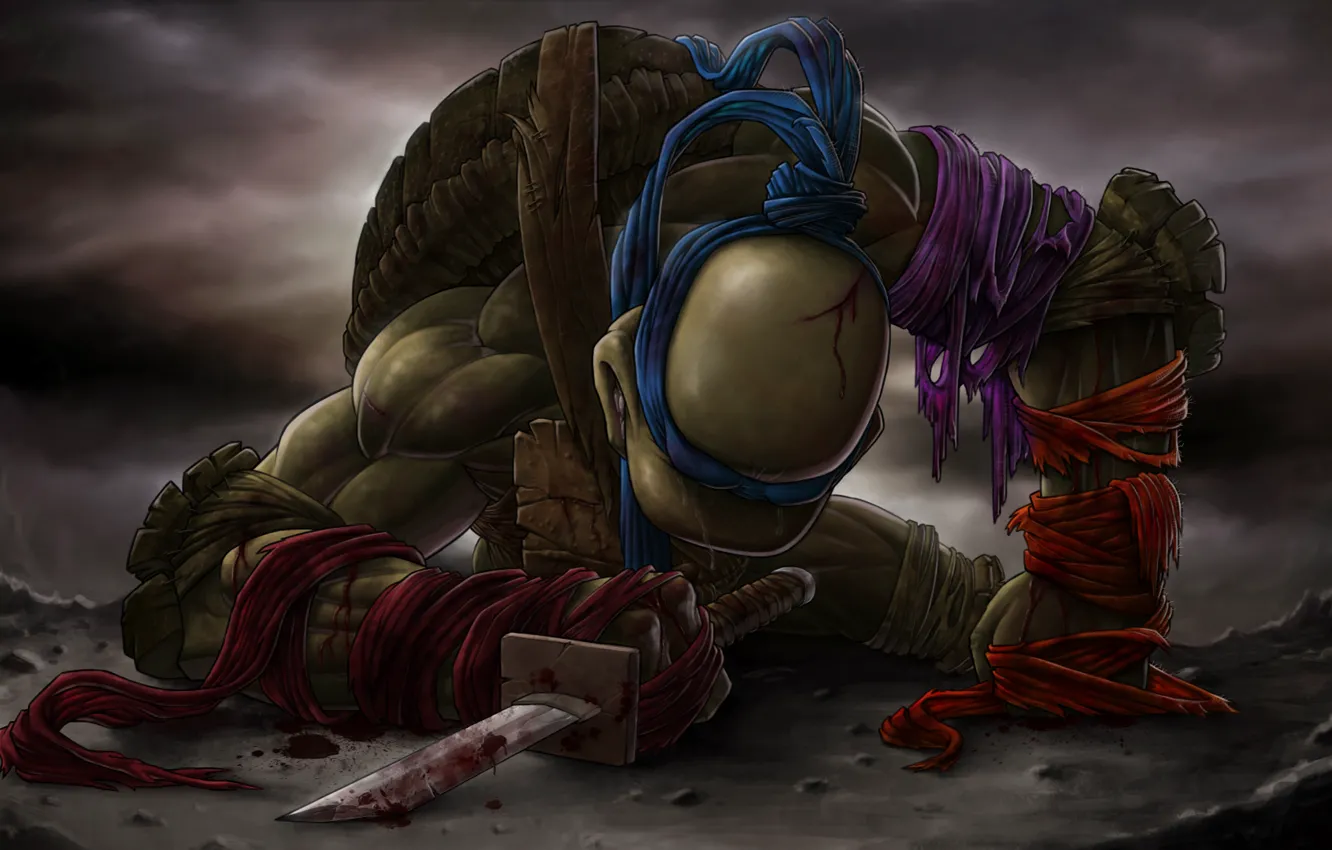 Photo wallpaper blood, sword, katana, tears, TMNT, Leonardo, Leonardo, Teenage Mutant Ninja Turtles