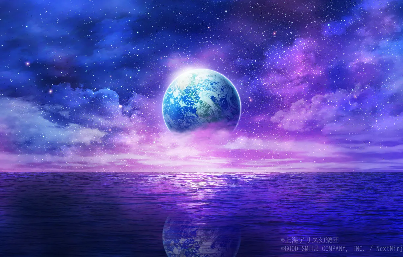Photo wallpaper water, space, fiction, planet, Earth, Touhou Project, Project East