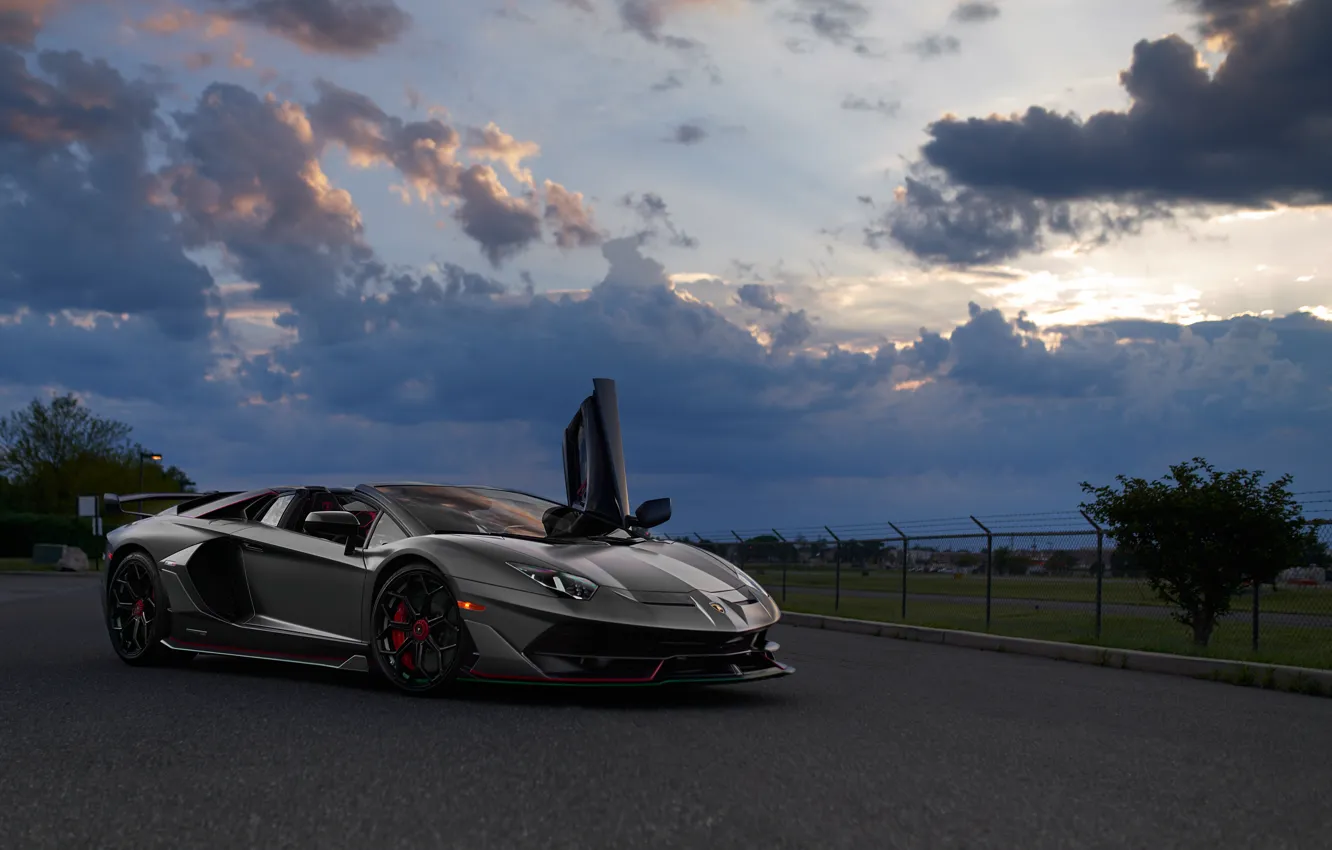 Photo wallpaper Roadster, Aventador, Evening