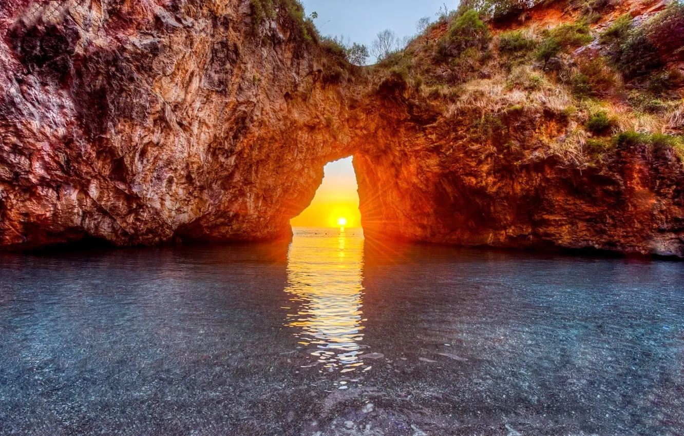 Photo wallpaper sky, sea, landscape, Italy, sunset, cliff, Calabria, San Nicola Arcella