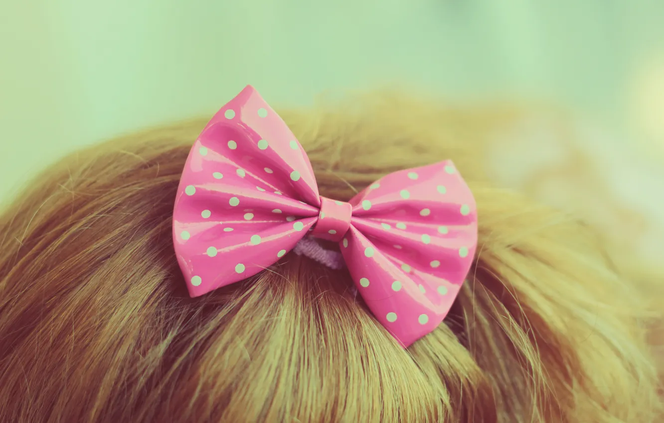 Photo wallpaper polka dot, pink, bow, bow, barrette