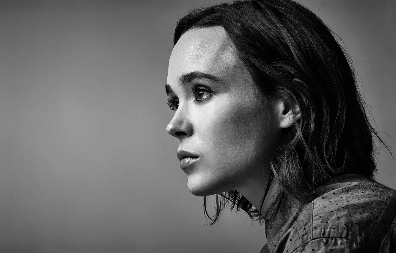 Photo wallpaper close-up, photo, portrait, actress, brunette, profile, black and white, journal