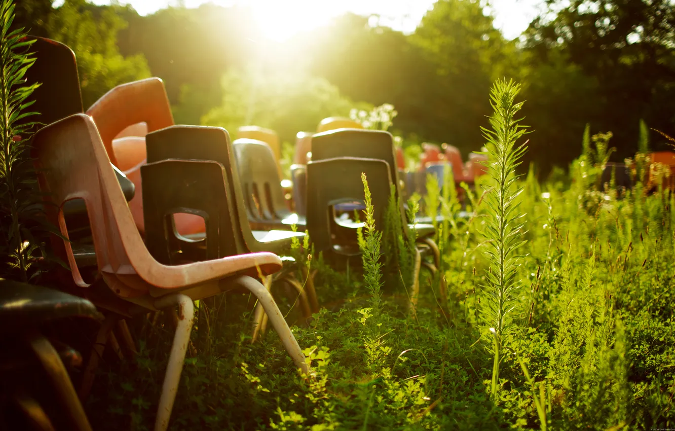 Photo wallpaper dawn, morning, chair, photos